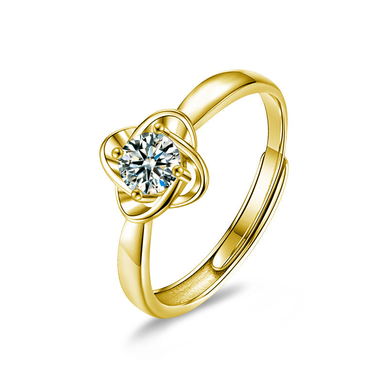 S925 Sterling Silver Four Leaf Clover Moissanite Ring