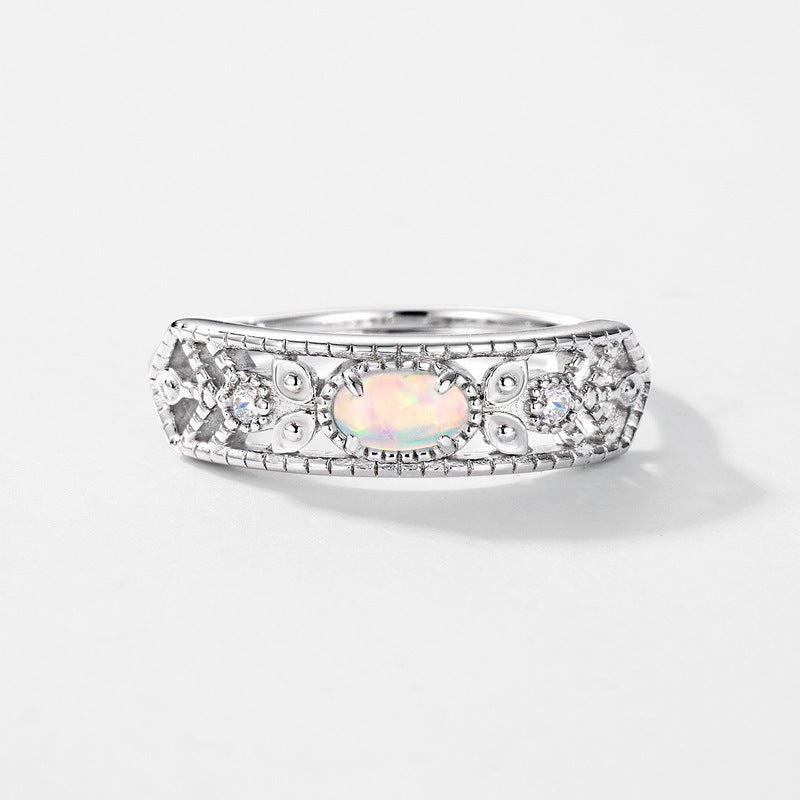 S925 Sterling Silver Gold-Plated Synthetic Opal Ring
