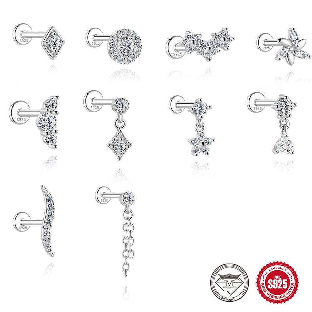 S925 Sterling Silver Snowflake & Wave Spinner Tassel Moissanite Earrings(Single unit)