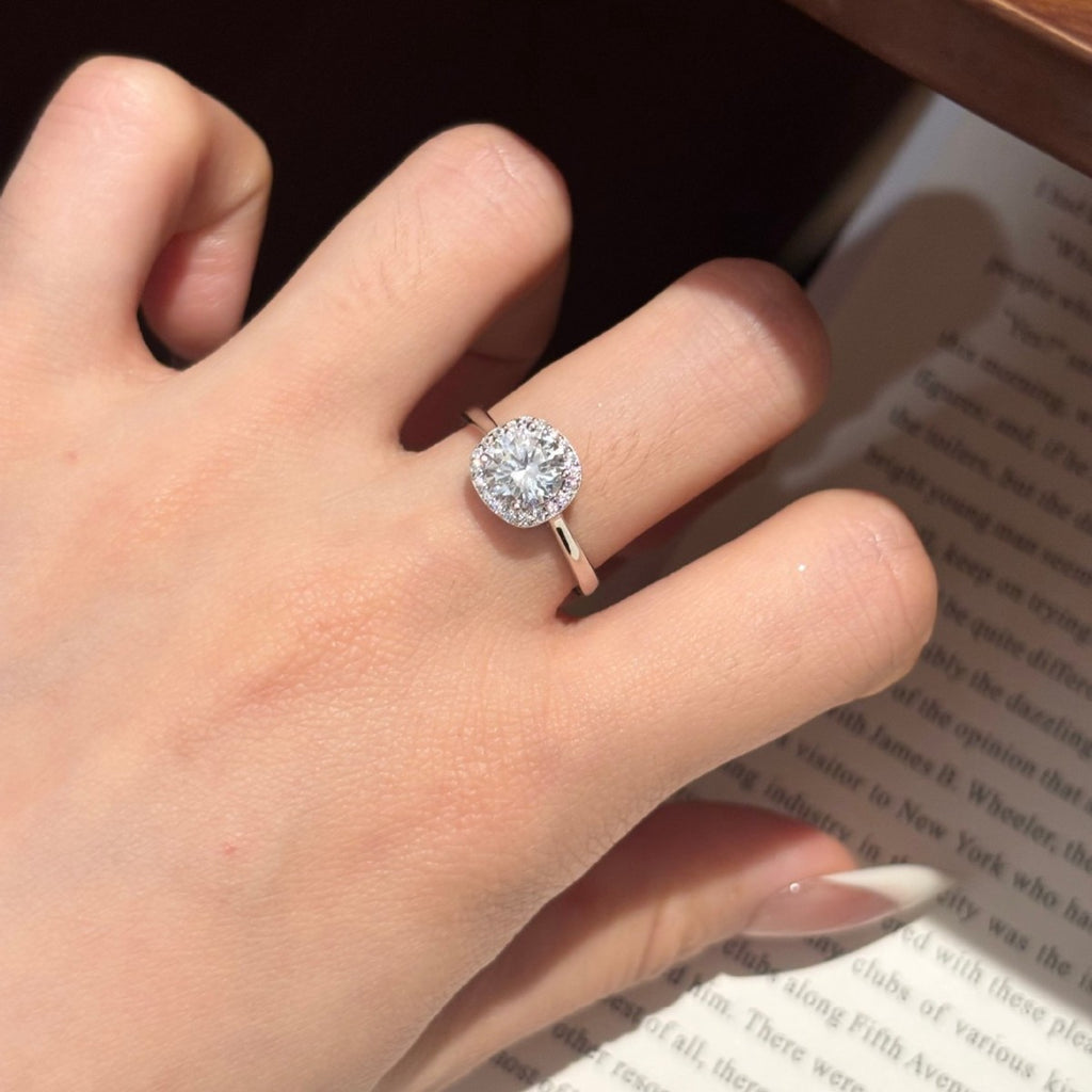 S925 Silver Square-Cut Moissanite Ring