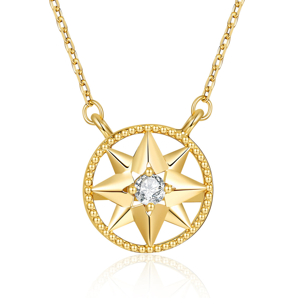 S925 Sterling Silver Lucky Compass Eight-Pointed Star Moissanite Necklace