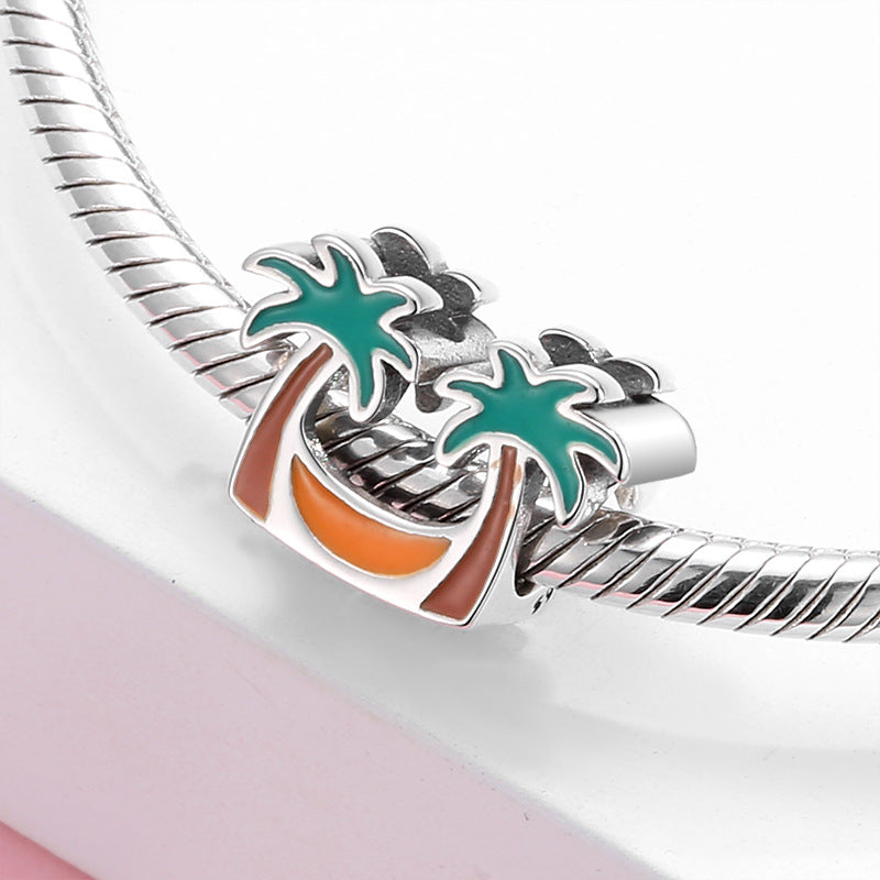 S925 Sterling Silver Coconut Hammock Beaded Pendant