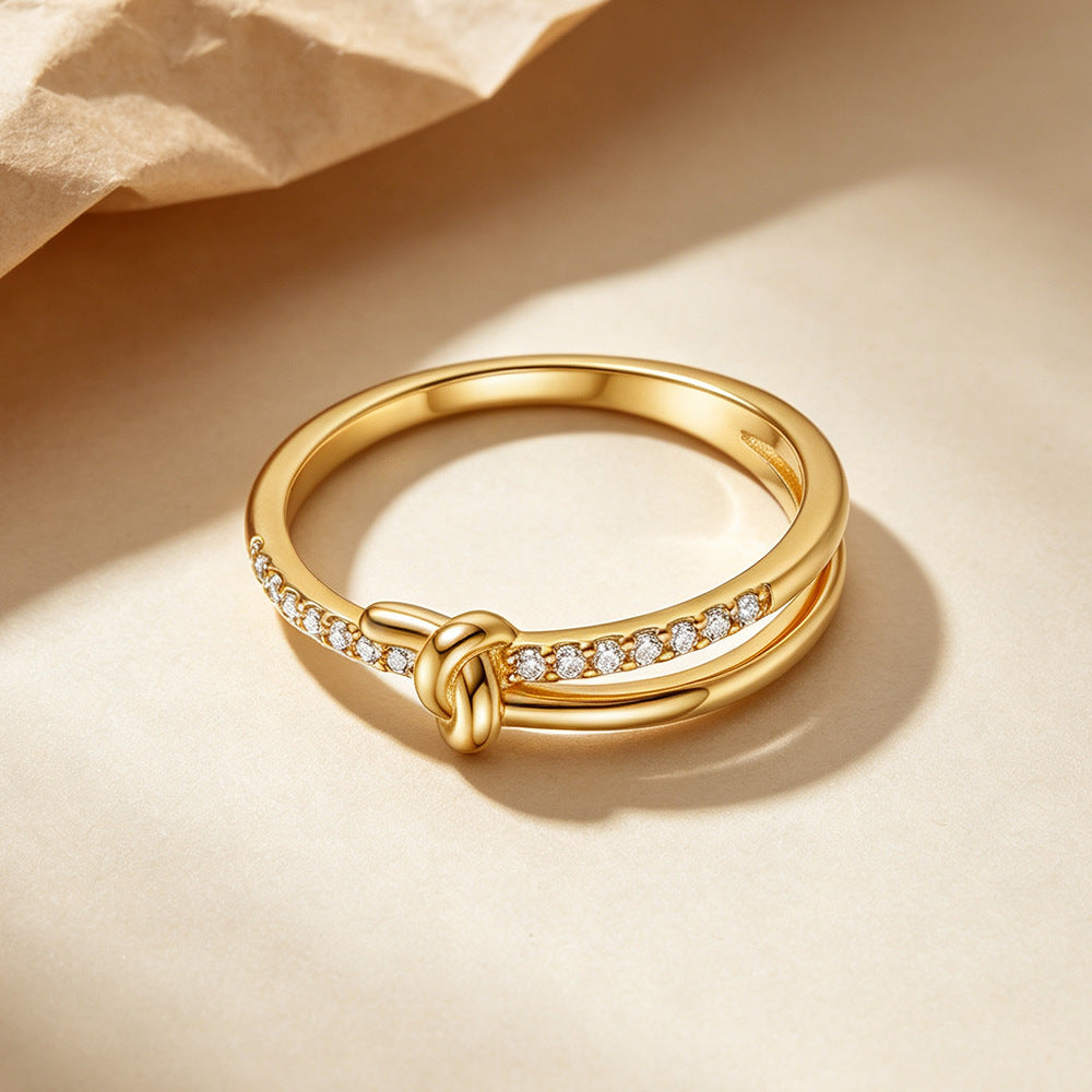 Dainty Knot Pavé Ring in 925 Sterling Silver, Gold Plated