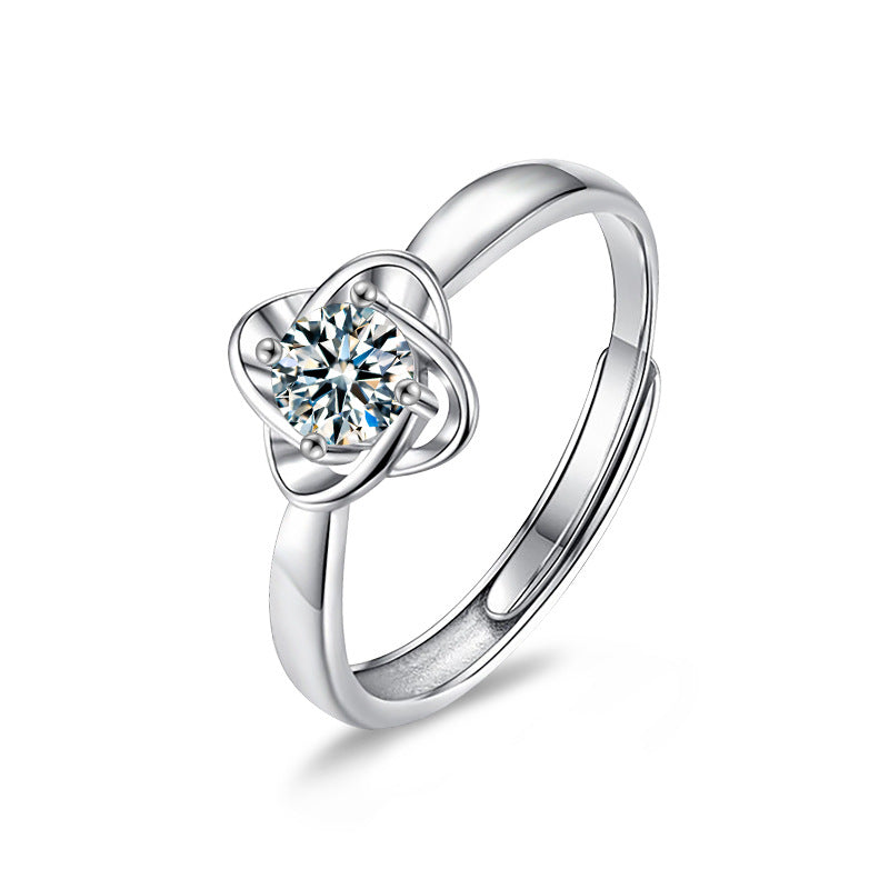 S925 Sterling Silver Four Leaf Clover Moissanite Ring