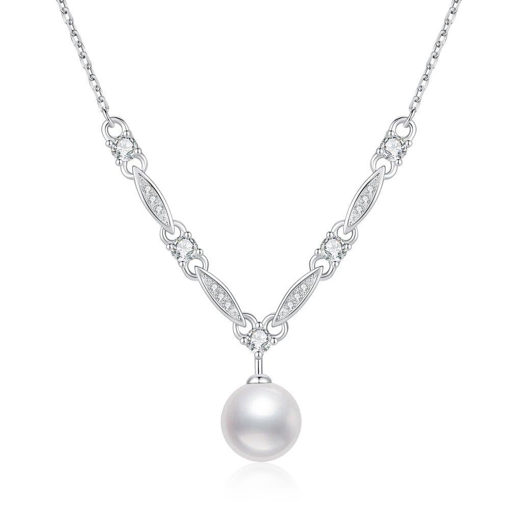 S925 Sterling Silver Pearl and Moissanite Necklace