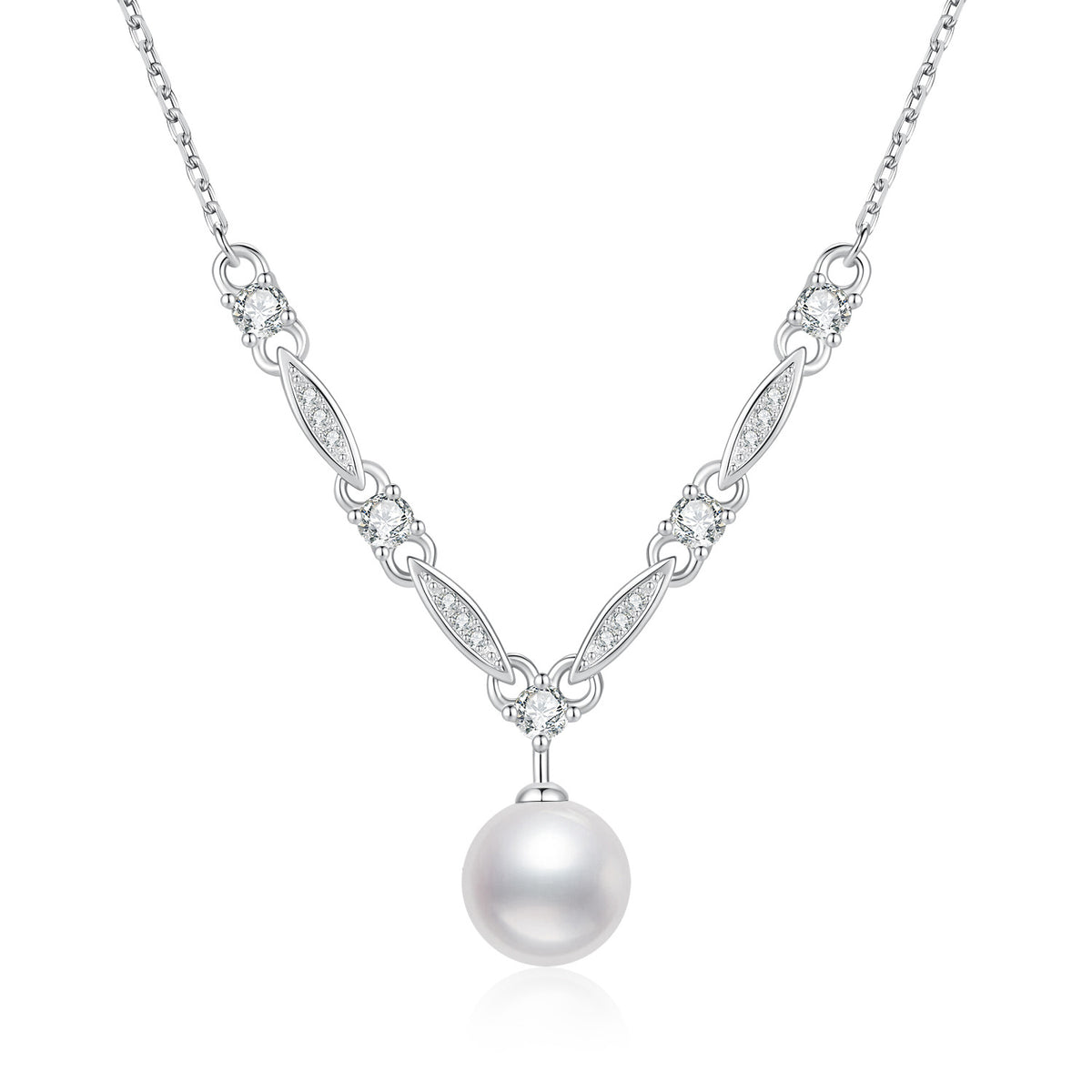 S925 Sterling Silver Pearl and Moissanite Necklace