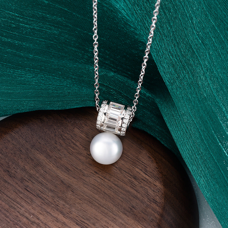 S925 Sterling Silver Moissanite Pearl Pendant Necklace