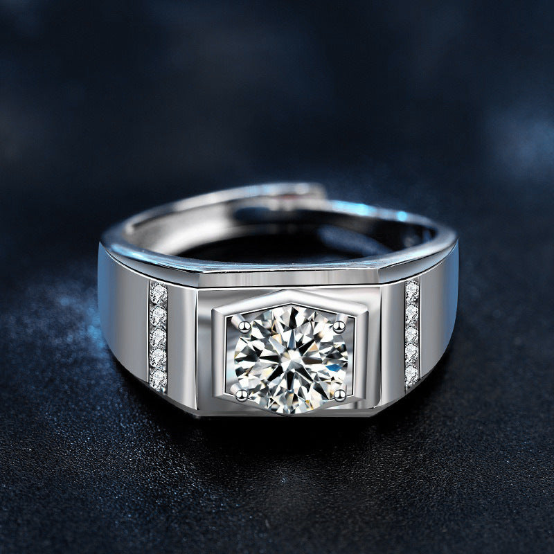 S925 Sterling Silver Moissanite Men's Bold Ring