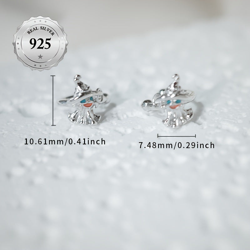 S925 Sterling Silver Halloween Witch Hat Ghost Non-Pierced Ear Clip