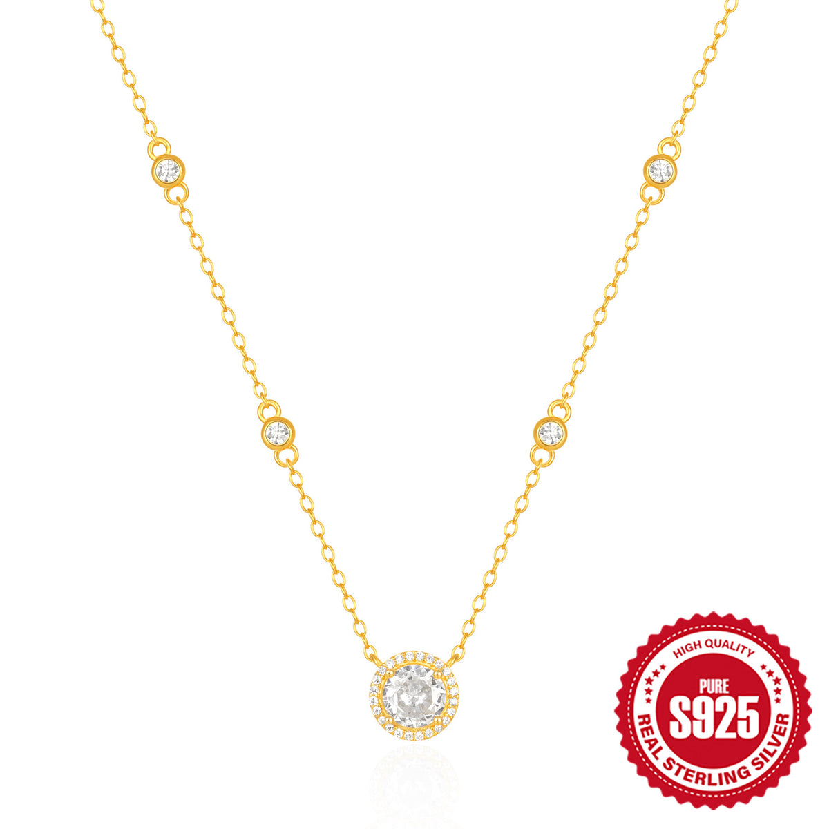S925 Sterling Silver Necklace with Zircon Star Accents