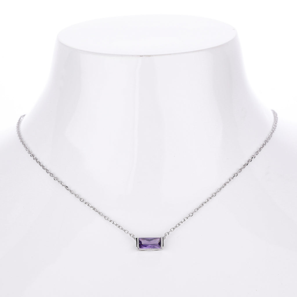 Rectangular colored zircon s925 sterling silver December birthstone collar necklace