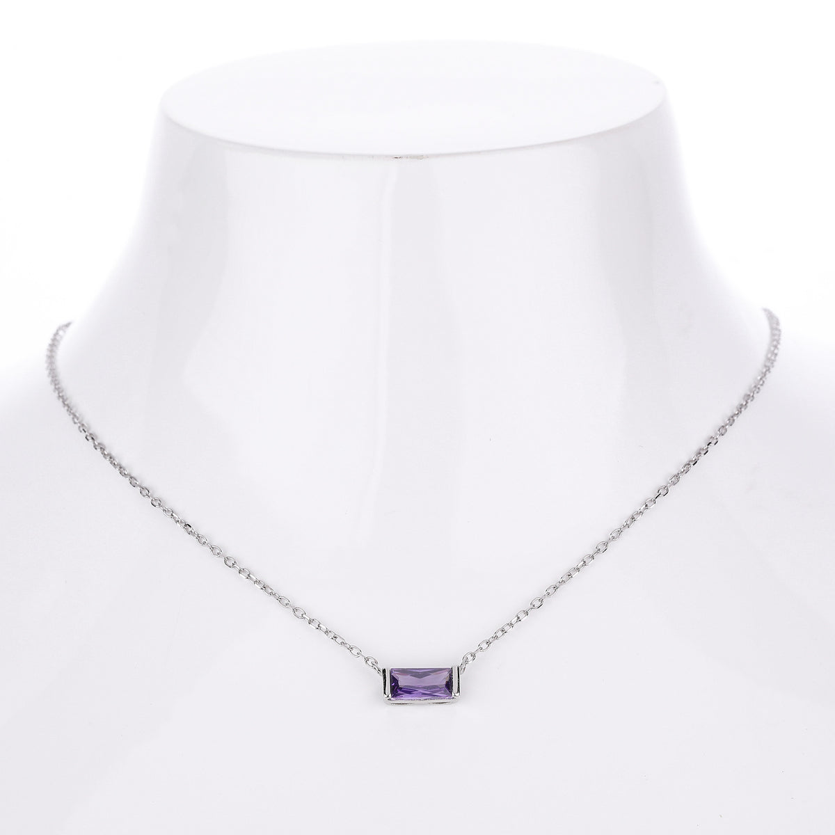 Rectangular colored zircon s925 sterling silver December birthstone collar necklace