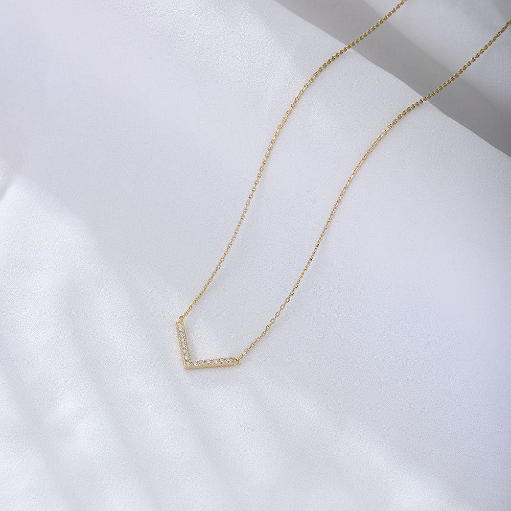 S925 Sterling Silver Zircon Inlaid V-Shaped Necklace