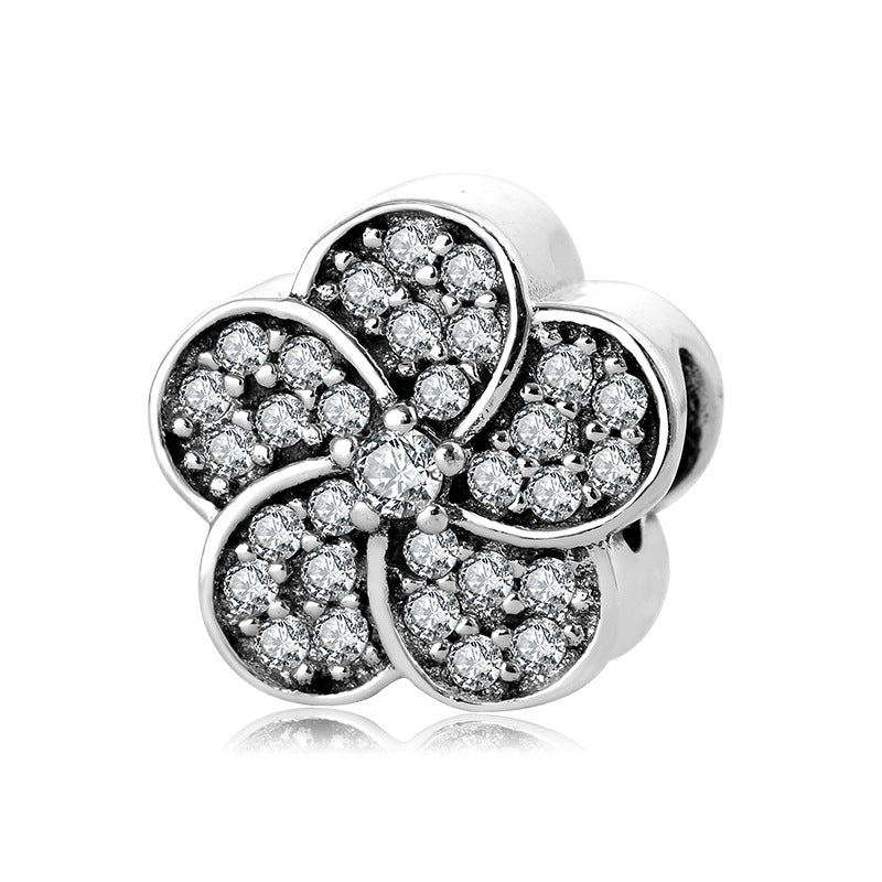 S925 Sterling Silver Inlaid Zircon Peony Flower Shape Pendant
