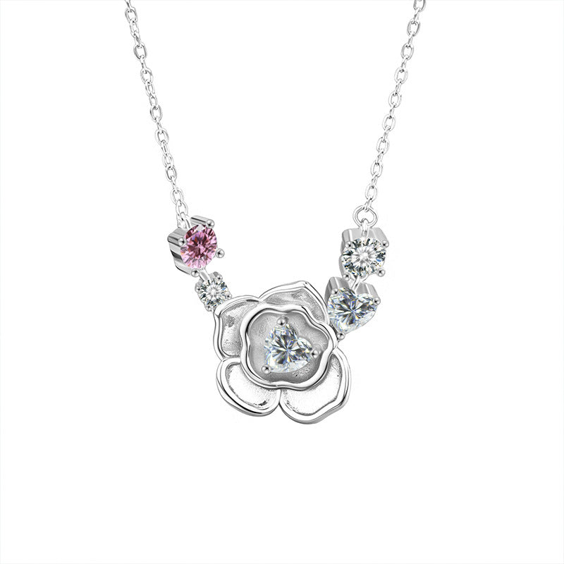 S925 Sterling Silver Moissanite Heart-Shaped Pendant Rose Necklace
