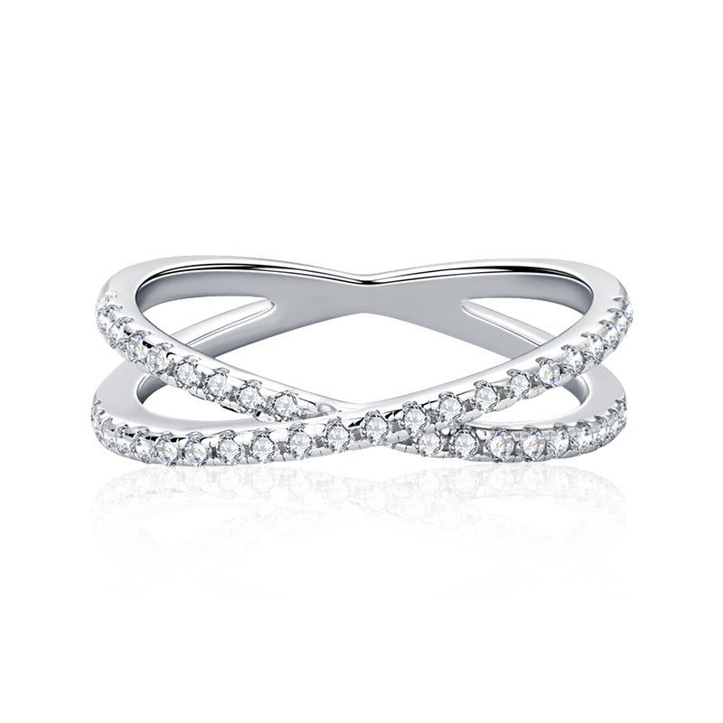 S925 Sterling Silver Moissanite Cross Over Ring