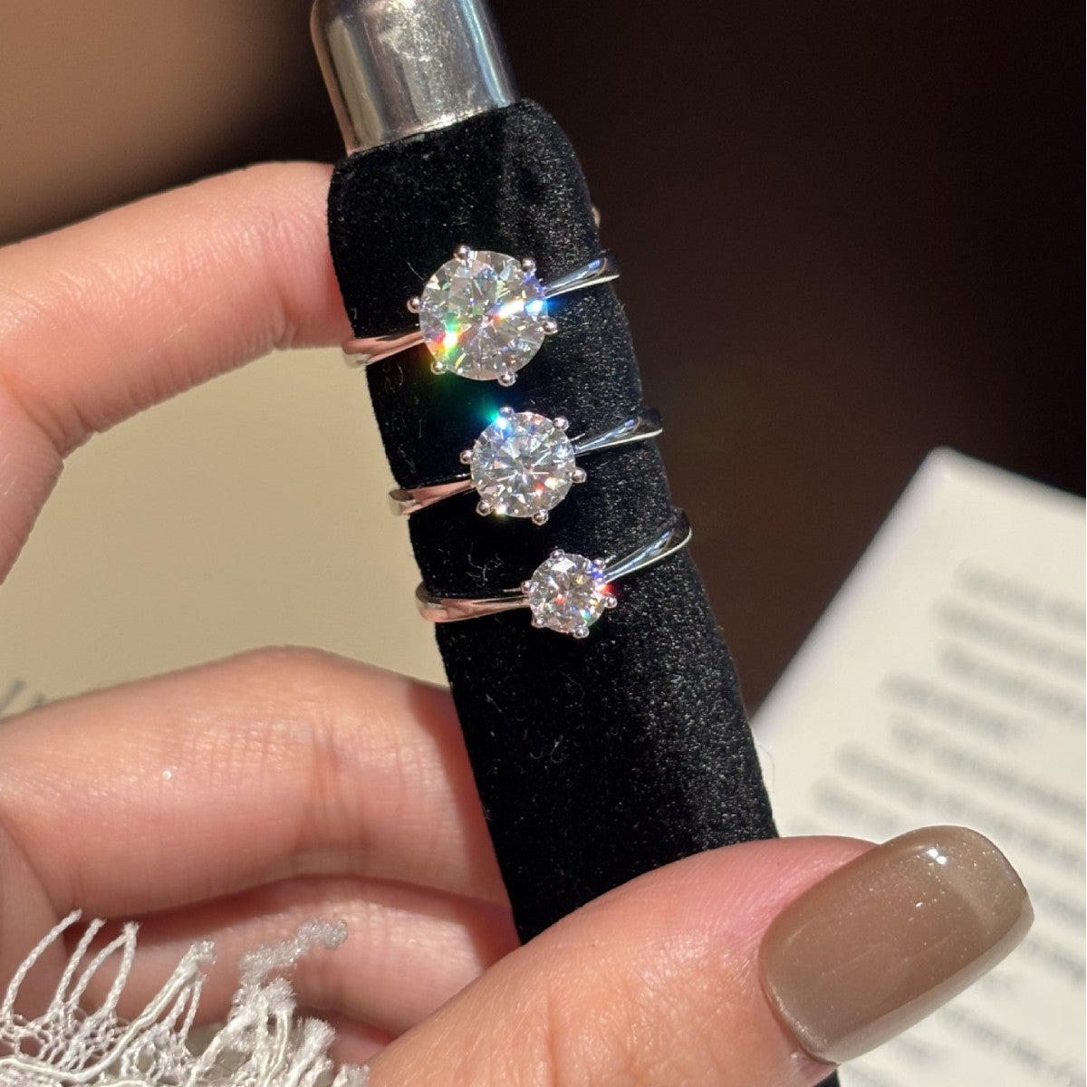 S925 Sterling Silver Six-Prong Moissanite Ring