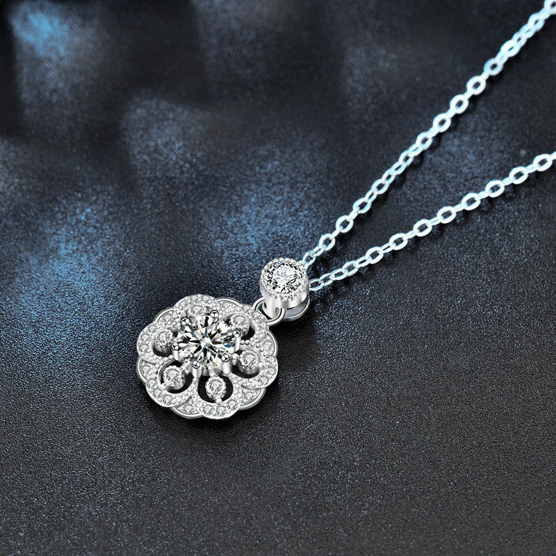 S925 Sterling Silver Moissanite Cherry Blossom Pendant Necklace
