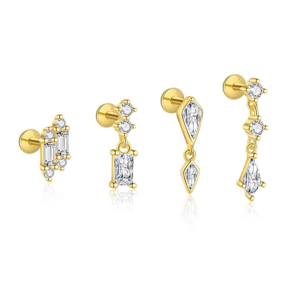 S925 sterling silver stud earrings with cubic zirconia