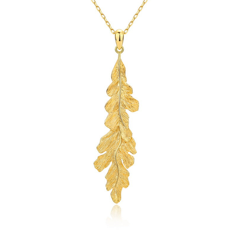 S925 Sterling Silver Gold-Plated 3D Leaf Pendant Necklace