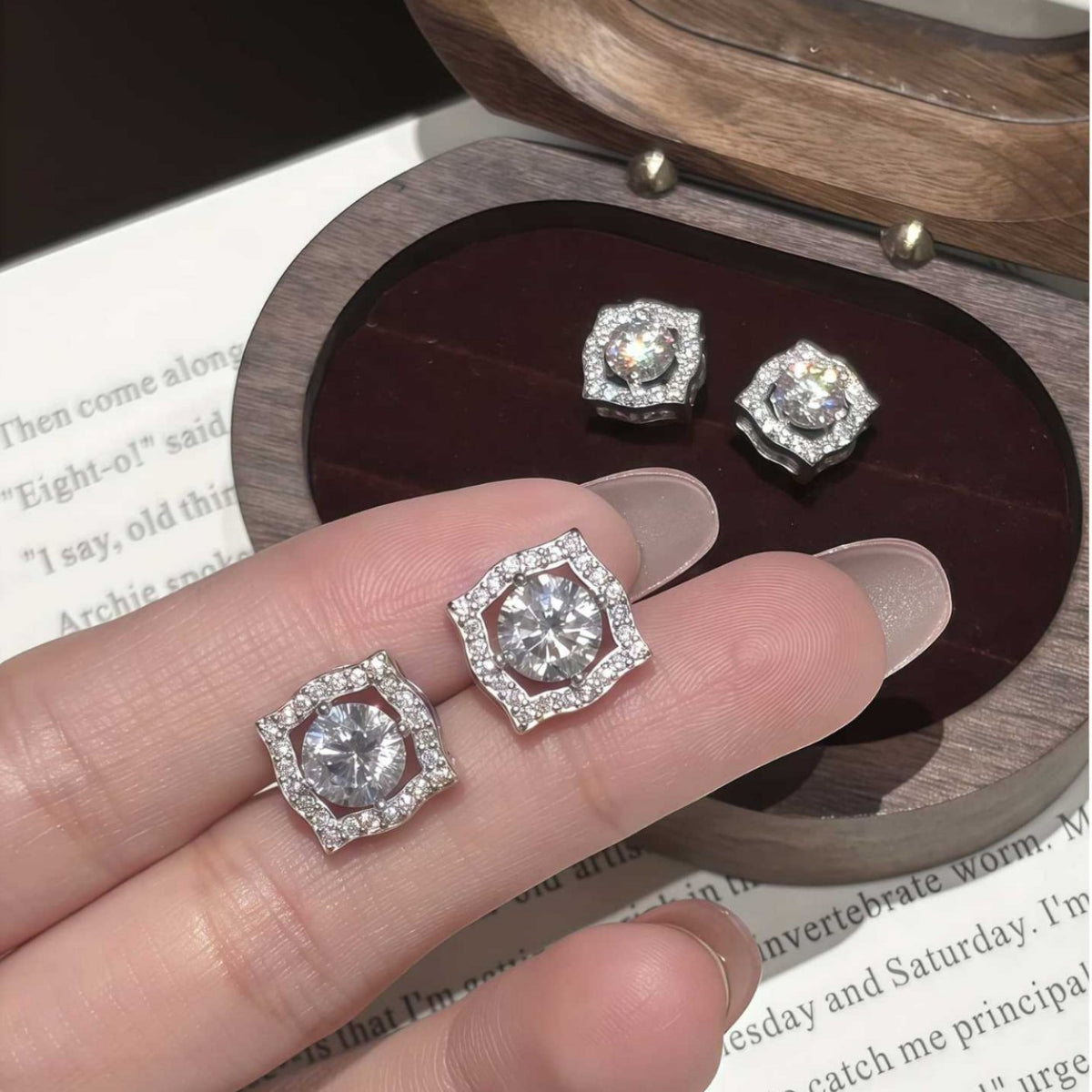 S925 Sterling Silver Square Moissanite Stud Earrings with "Starry Sky" Faceting
