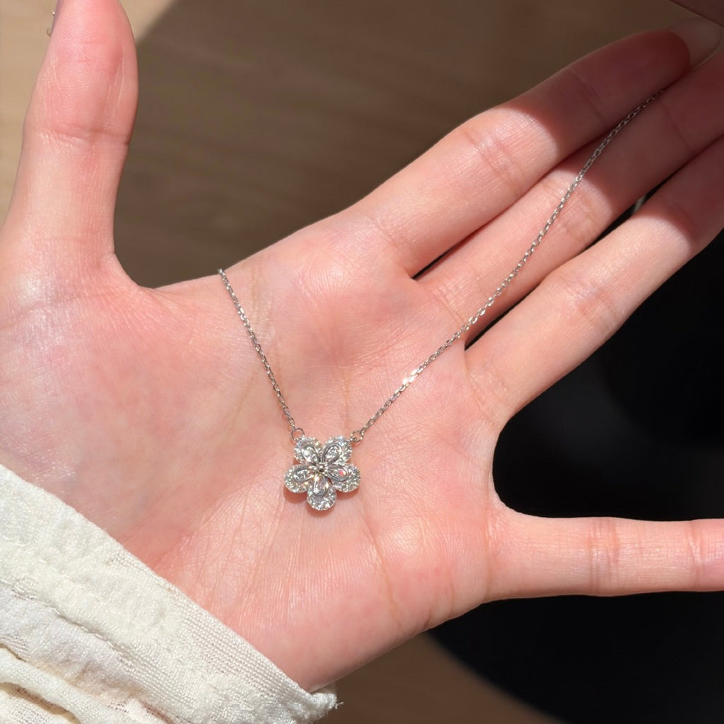 S925 Sterling Silver Cherry Blossom Moissanite Pendant Necklace