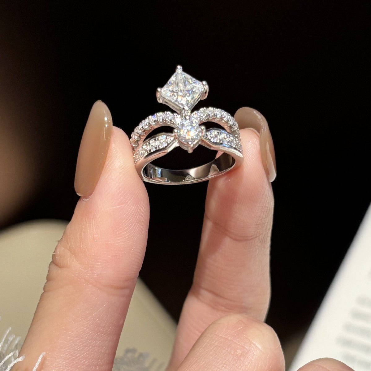 S925 Sterling Silver Princess-Cut Crown Ring