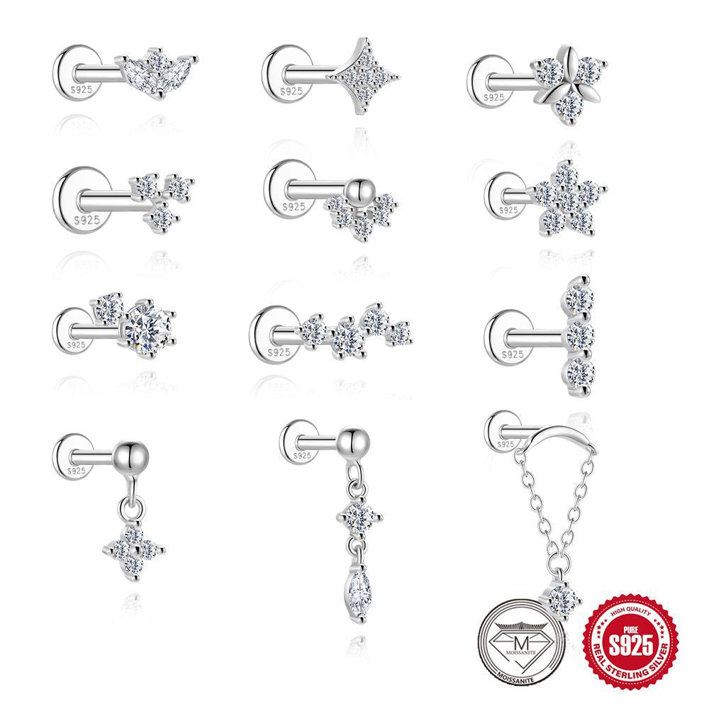 S925 Sterling Silver Moissanite Flat-Back Threaded Piercing Earring(Single unit)