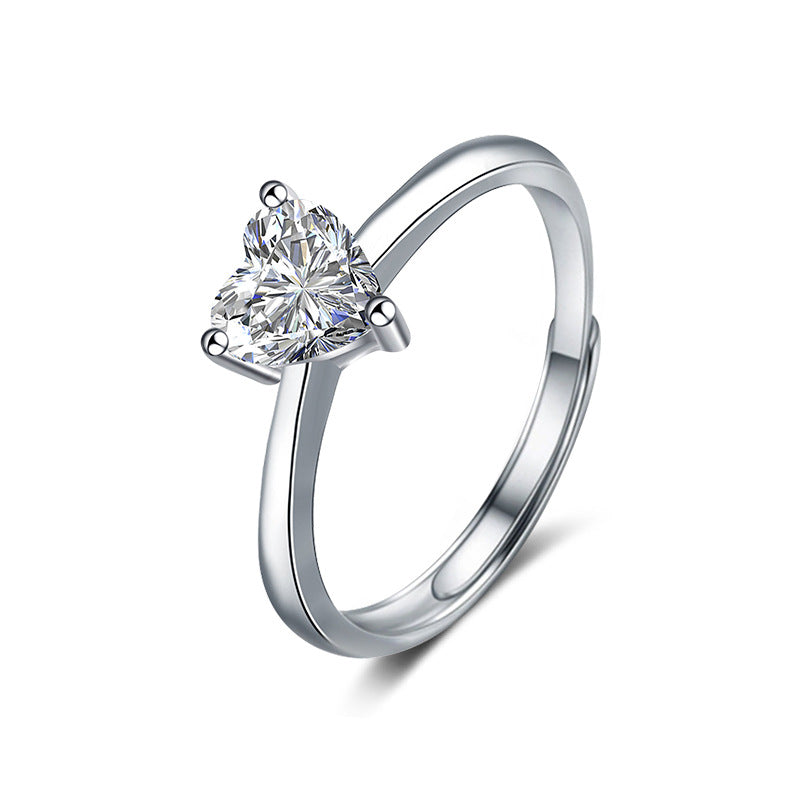 925 Sterling Silver Moissanite Heart Ring