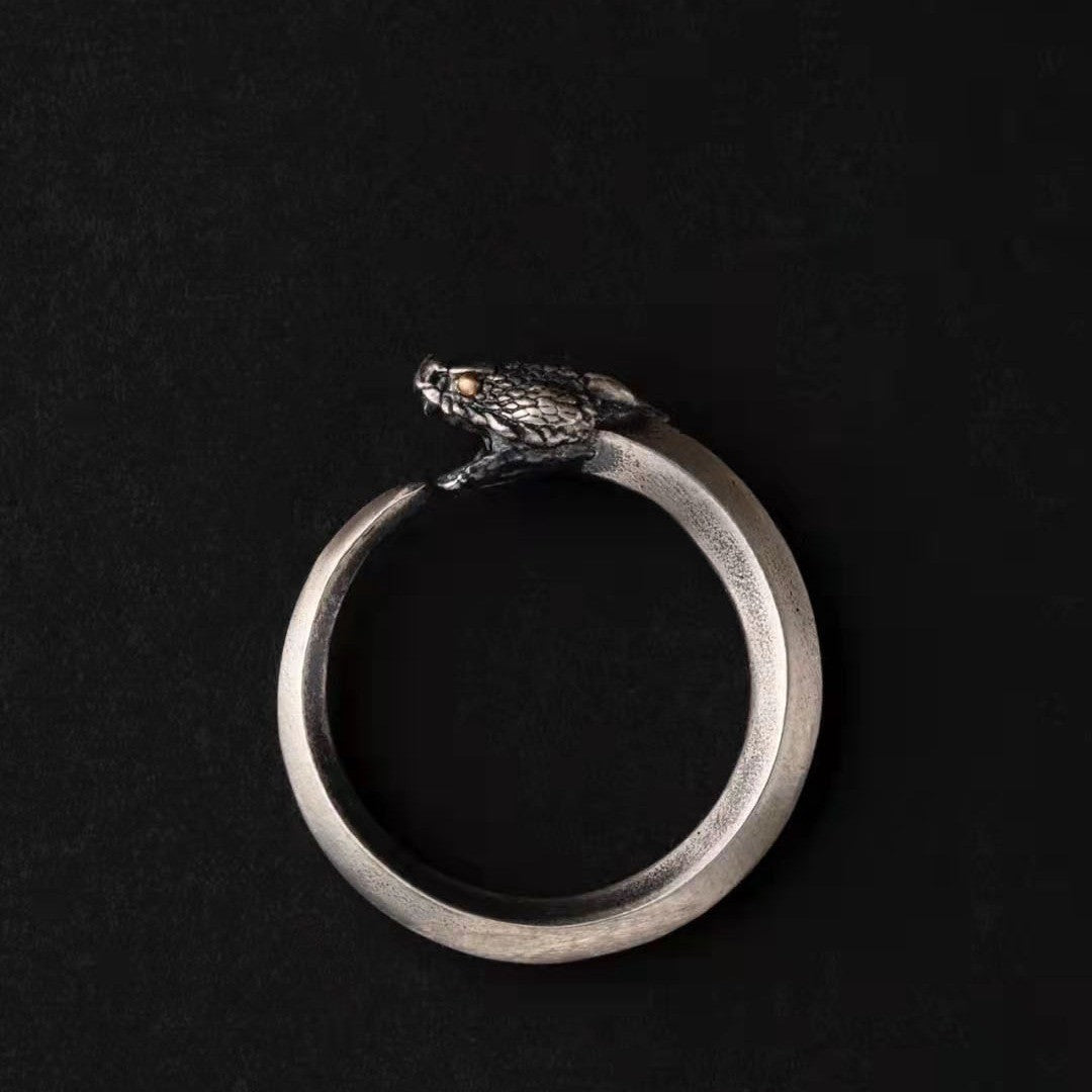 S925 Sterling Silver Halloween Dragon-Serpent "Cycle of Life" Open Ring
