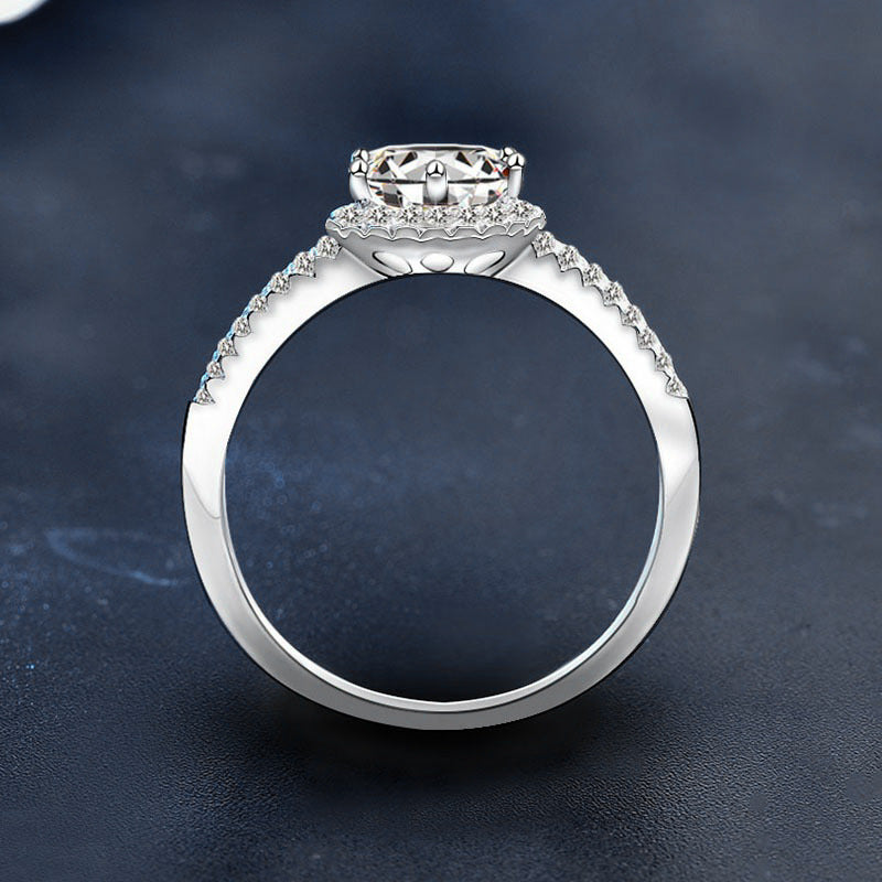S925 Sterling Silver round Bag Moissanite Ring