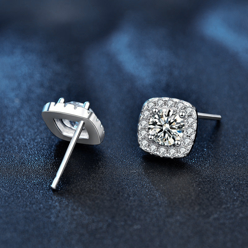 Square Moissanite Stud Earrings in 925 Sterling Silver