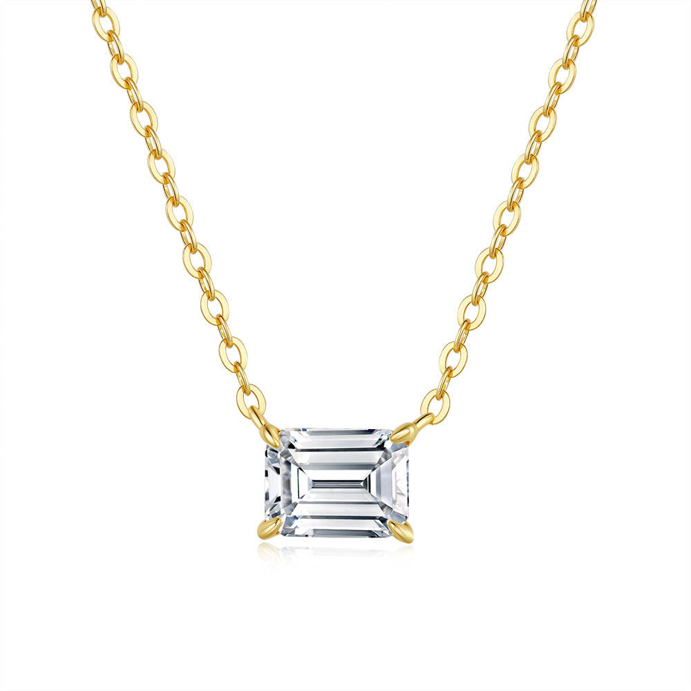 Emerald Cut Moissanite Solitaire Necklace in 925 Sterling Silver