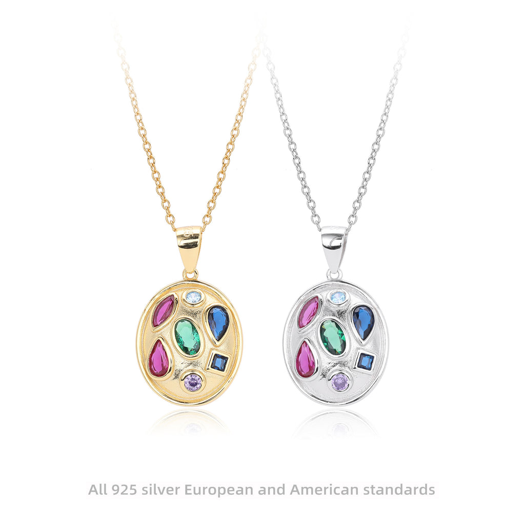 S925 Sterling Silver Color Zirconium Pendant Necklace