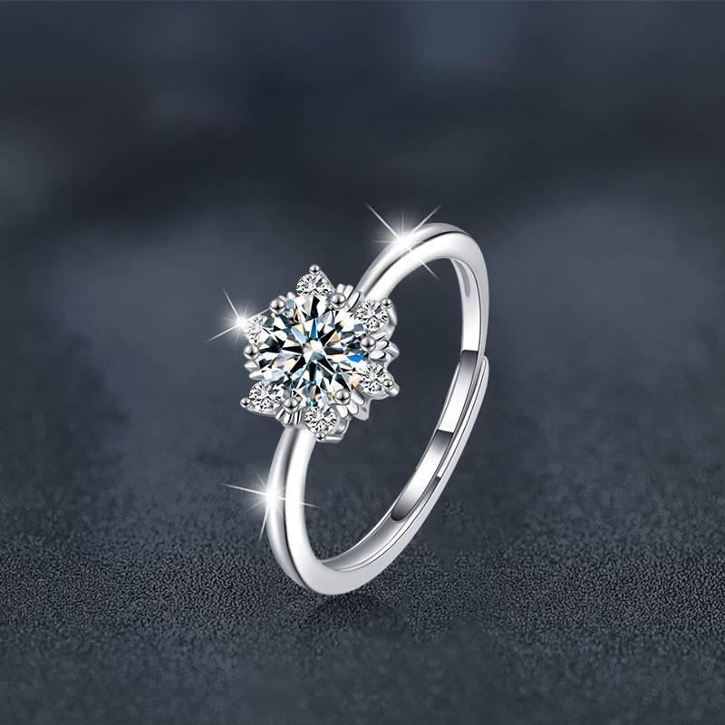 S925 Sterling Silver Moissanite Snowflake Ring