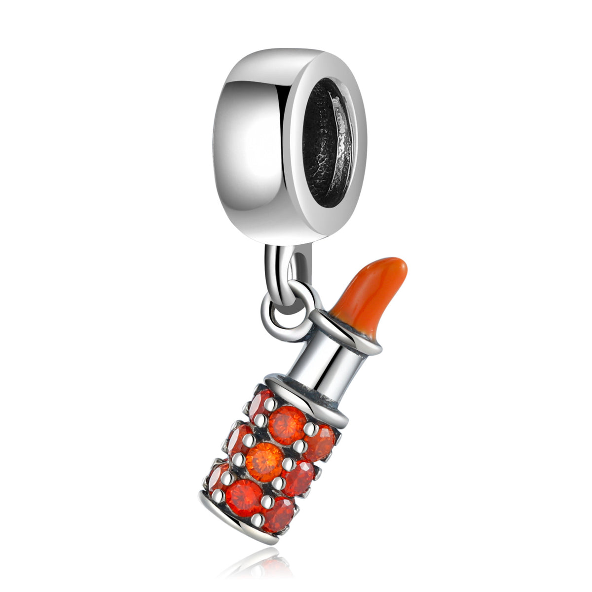 S925 Sterling Silver Orange Lipstick Inlaid Zircon Pendant