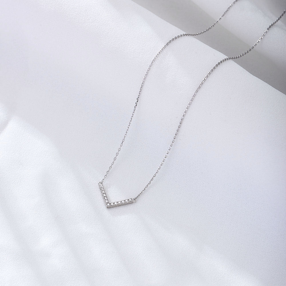S925 Sterling Silver Zircon Inlaid V-Shaped Necklace