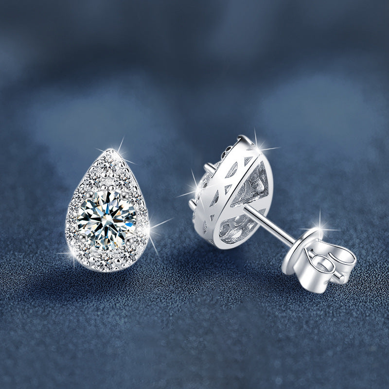 925 Sterling Silver Teardrop Moissanite Stud Earrings