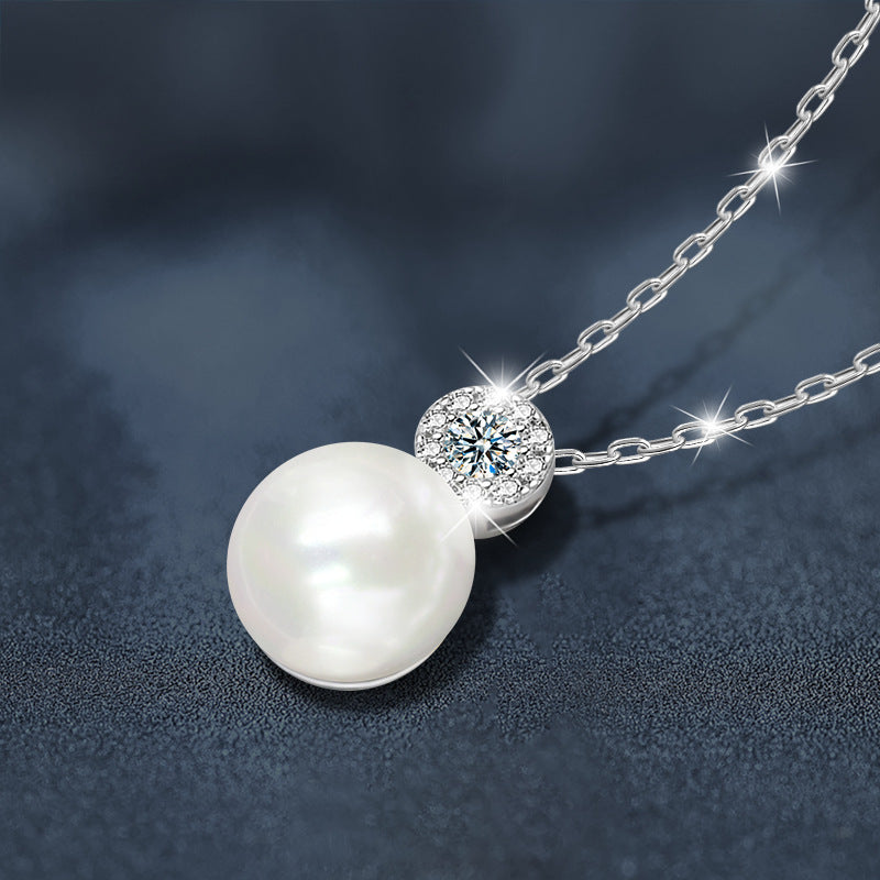 S925 Sterling Silver Moissanite Pearl Necklace