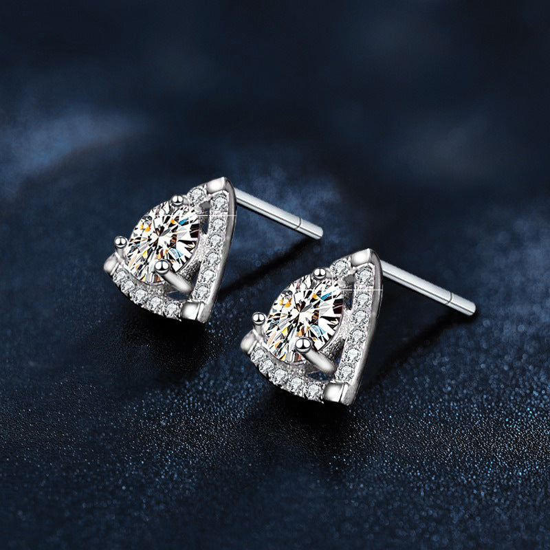 Moss diamond 925 sterling silver earrings triangle temperament earrings