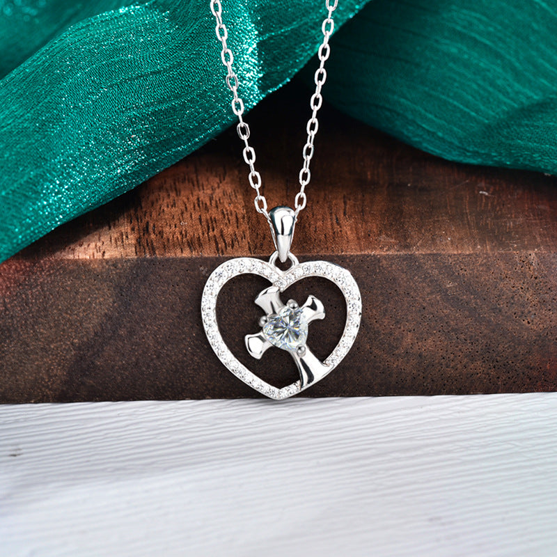 S925 Sterling Silver Moissanite Heart-Shaped Cross Necklace