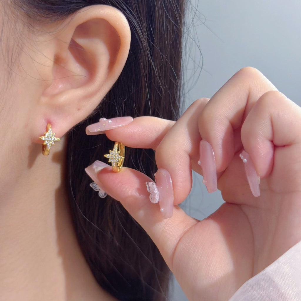 S925 Sterling Silver Eight-Pointed Star Earrings