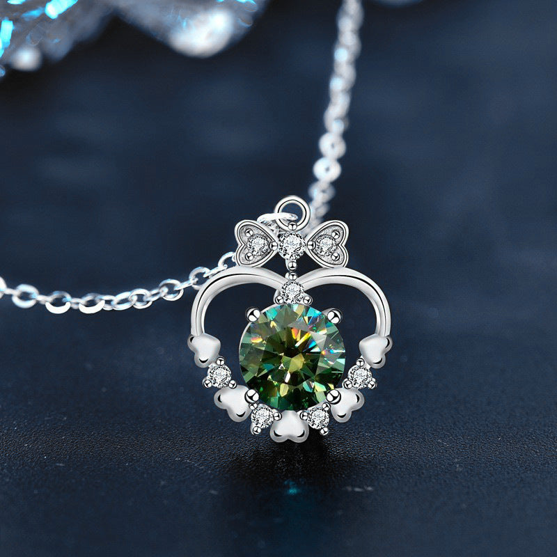 S925 Sterling Silver Moissanite Love Heart Bow Tie Necklace