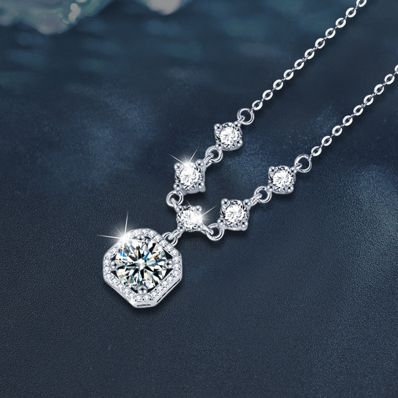 S925 Sterling Silver Moissanite Square Pendant Tassel Necklace