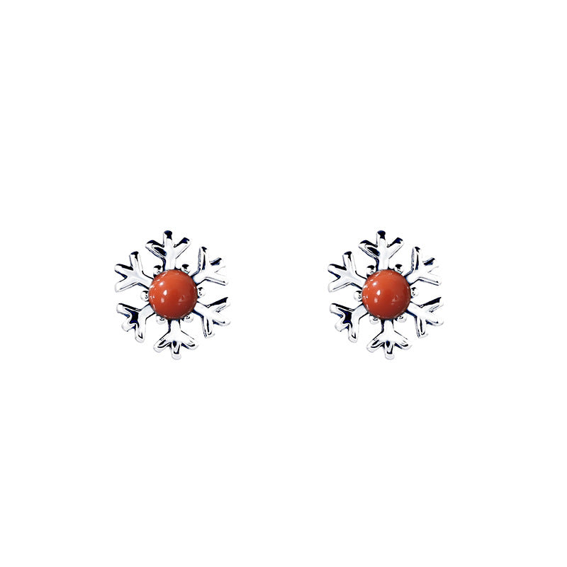 S925 Sterling Silver Christmas Snowflake Stud Earrings