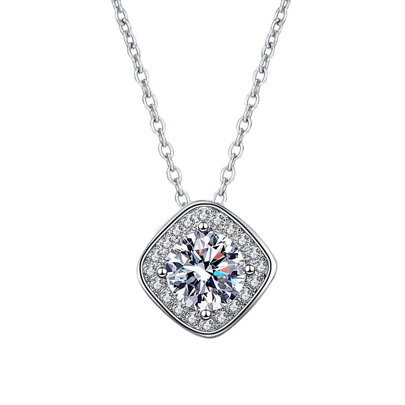 S925 Sterling Silver Moissanite Classic Square Pendant Necklace