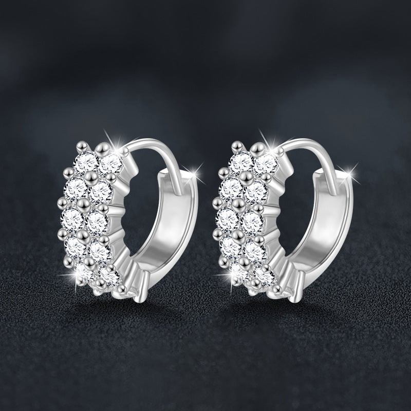 S925 Sterling Silver Earrings Set with Double Rows of Moissanite
