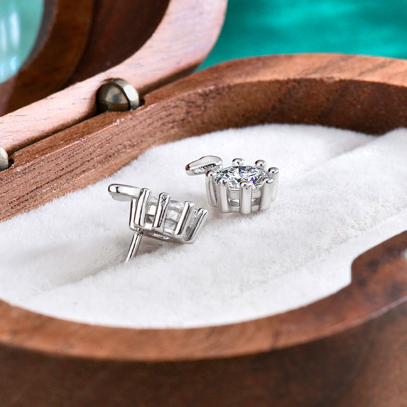 925 Sterling Silver Heart-Shaped Six-Prong Moissanite Earrings