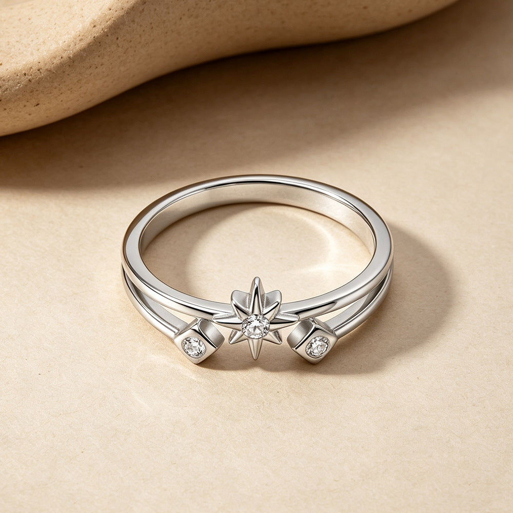 Modern Starburst Layered Ring in 925 Sterling Silver