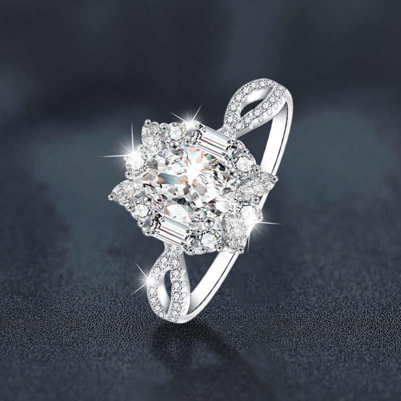 925 Sterling Silver Oval Dove Egg Moissanite Ring